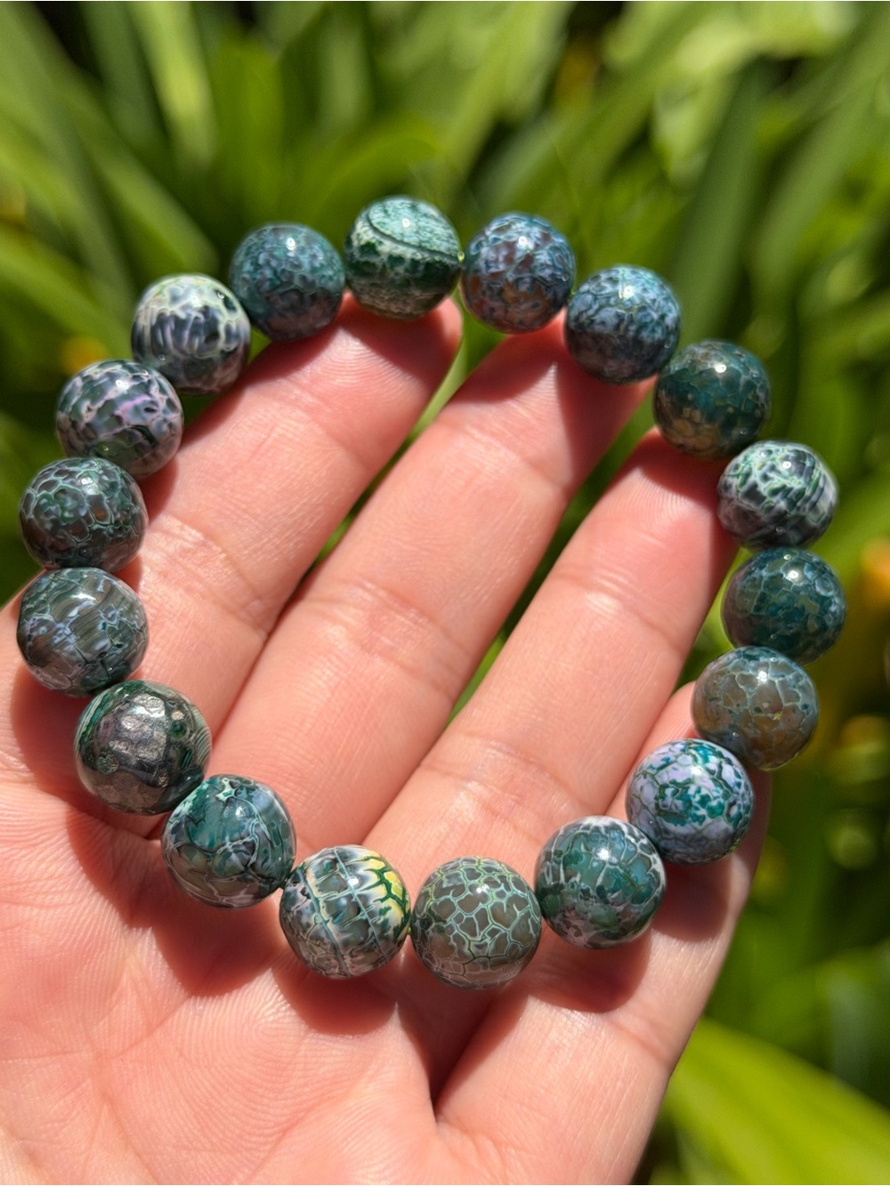 11.5mm stretchable green dragon vein agate beaded stretch bracelet 1788